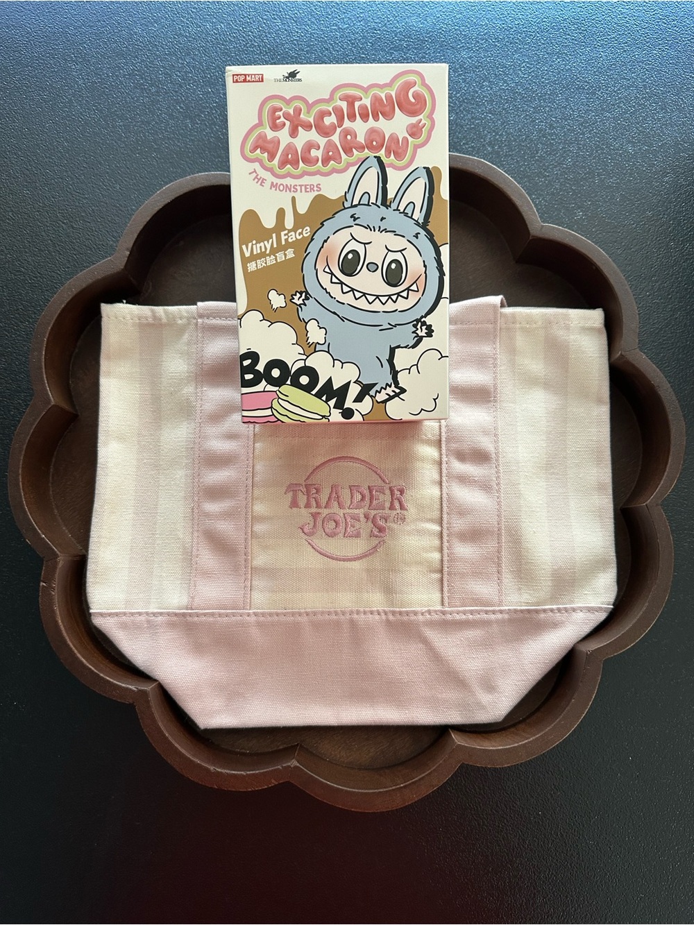 Authentic Sealed POP MART Lychee Berry Labubu with Trade Joe's Striped Tote Bag